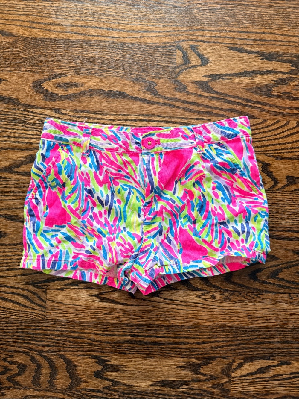Lilly Pulitzer Girls Neon Pink Multi-Color Printed Jean Shorts